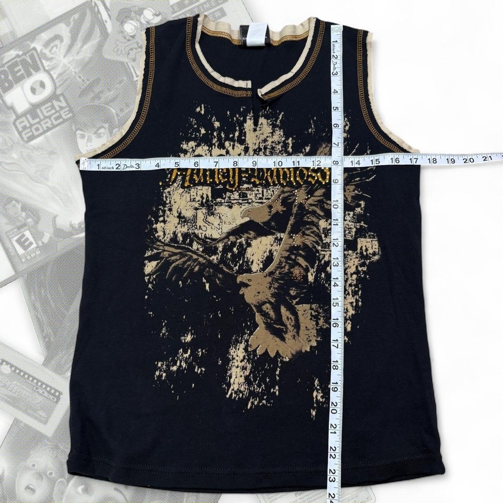 Harley Davidson Vintage Y2K Rhinestone Eagle Graphic Tank Top Black Gold XL - Picture 5 of 6